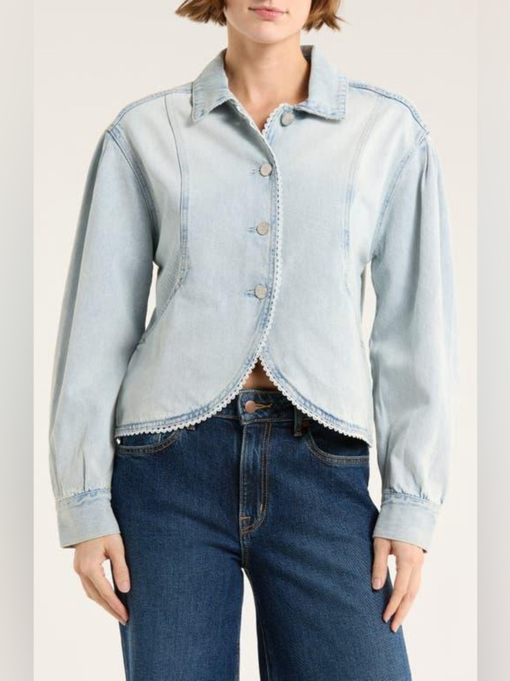 Habitual Chambray Denim Scalloped Jacket Nwot Flawless Size Xl